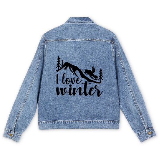 I Love Winter, Snow, Cold And Snowman Men's Denim Jackets