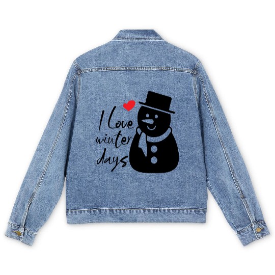 I Love Winter, Snow, Cold And Snowman Men's Denim Jackets