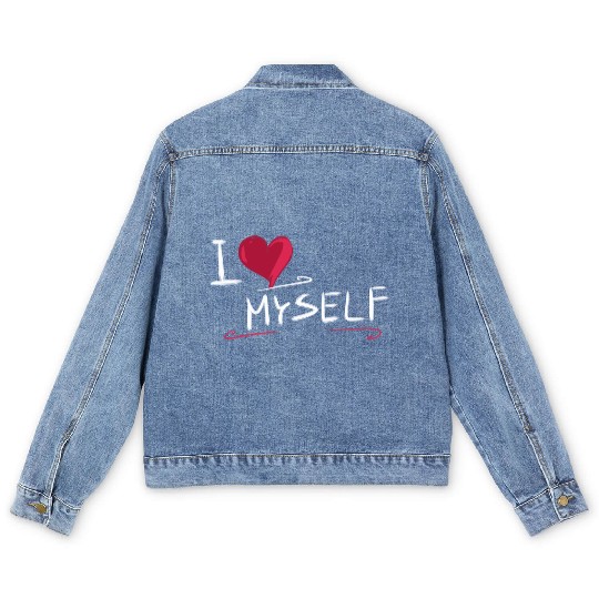 i love me heart text saying Men's Denim Jackets