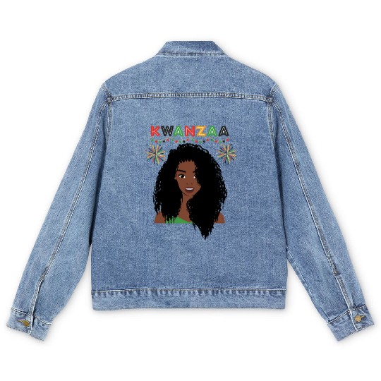 Happy Kwanzaa African Pride Black Woman Men's Denim Jackets