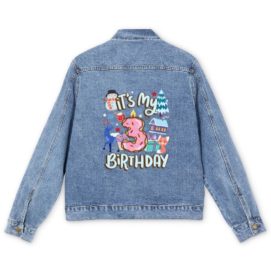 It's My 3 Birthday Snowman Holiday Donut Winter Men's Denim Jackets