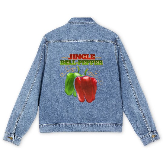 Red And Green Jingle Bell Pepper For Christmas Men's Denim Jackets