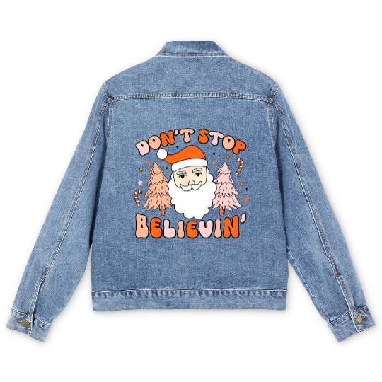 Retro Groovy Don't Stop Believin' Christmas Cute Men's Denim Jackets