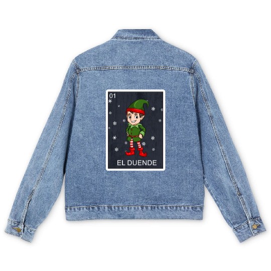 El Duende The Elf Card Mexican Lottery Christmas Men's Denim Jackets