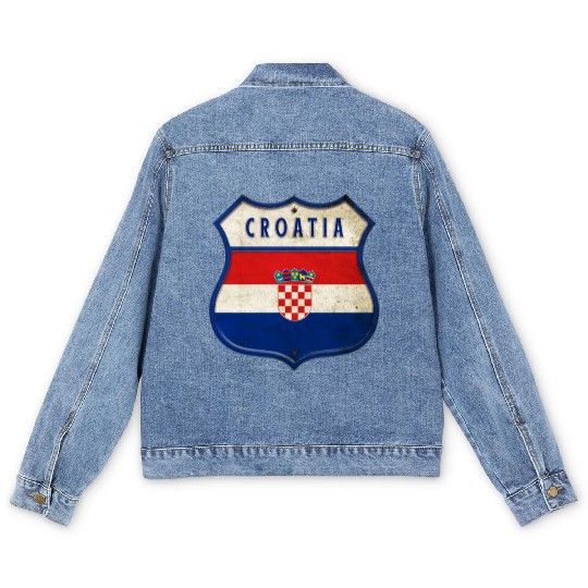 Croatia flag coat of arms design Men's Denim Jackets