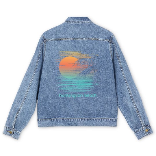 Artistic Huntington Beach California Palm Tree Men's Denim Jackets