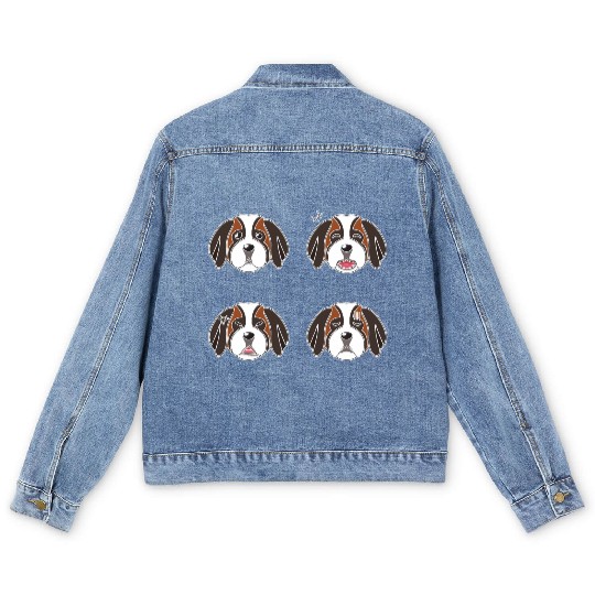 Funny Saint Bernard Dog Cartoon Faces Men's Denim Jackets