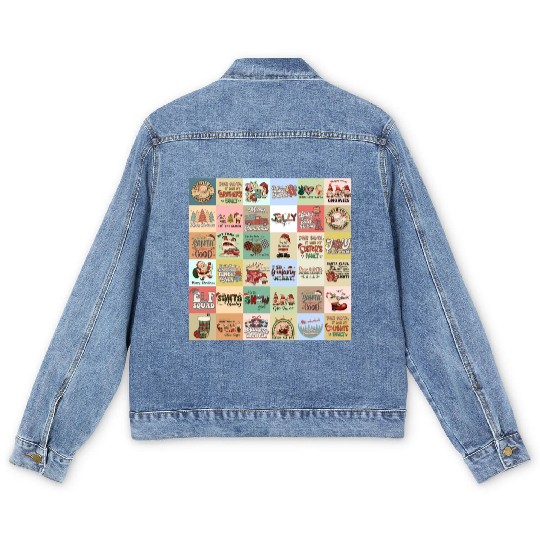 Christmas Patchwork Vintage Pattern Men's Denim Jackets
