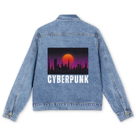 Cyberpunk City Skyline, Science Fiction / Sci-Fi. Men's Denim Jackets
