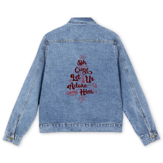 Oh Come Let Us Adore Him Religious Jesus Men's Denim Jackets