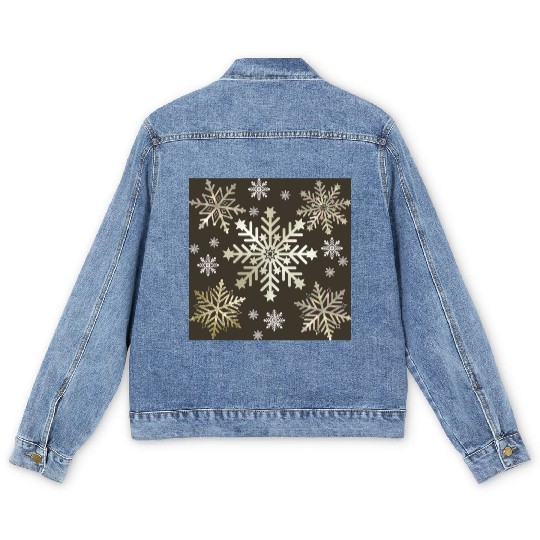 Beige Snowflakes Christmas Pattern Men's Denim Jackets