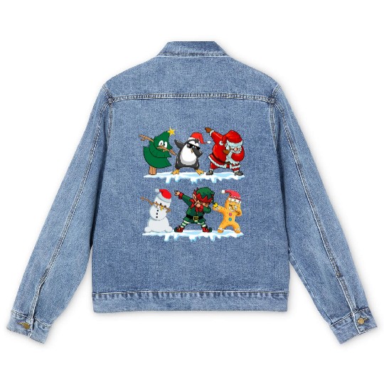 Dabbing Santa Elf Friends Funny Christmas Dabs Men's Denim Jackets