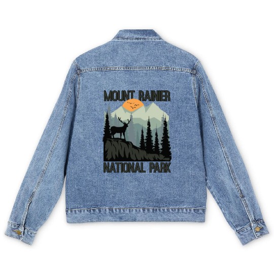 Mount Rainier National Park Mountains Deer Men's Denim Jackets