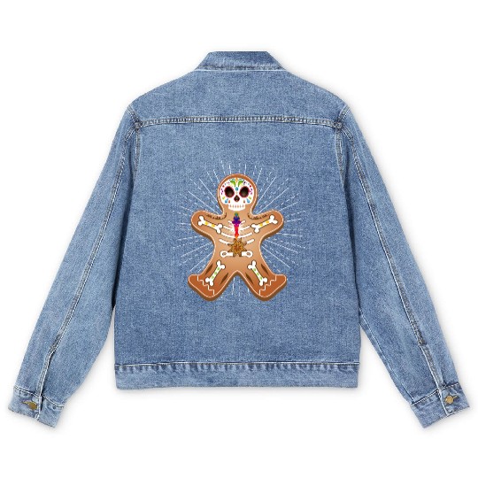 Gingerbread man Sugar Skull decor for Christmas Men's Denim Jackets