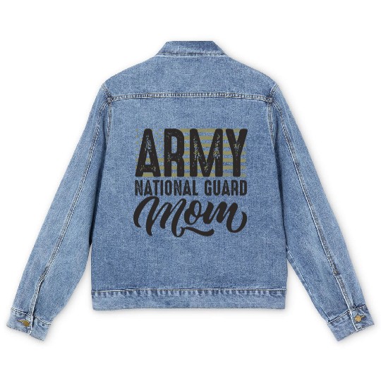 Army National Guard Mom with US flag military styl Men's Denim Jackets
