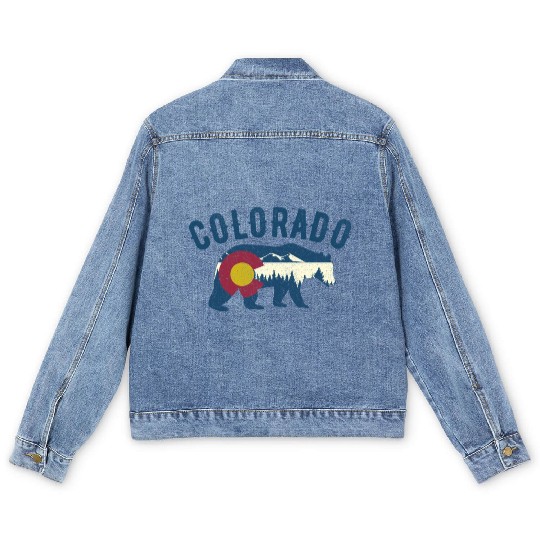 Colorado Walking Bear Flag Vintage travelers Men's Denim Jackets