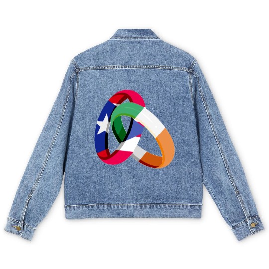 Puerto Rico Flag Ireland Ring Marriage Wedding Men's Denim Jackets