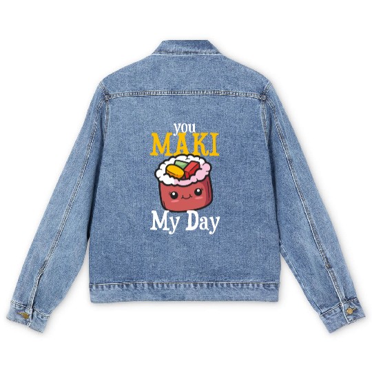 Funny sushi maki saying eat motif Men's Denim Jackets