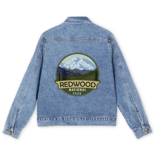 Cool Vintage Retro Redwood National Park Mountain Men's Denim Jackets
