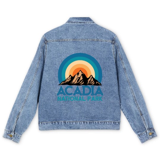 Cool Vintage Retro Acadia National Park Mountain Men's Denim Jackets