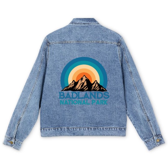 Cool Vintage Retro Badlands National Park Mountain Men's Denim Jackets