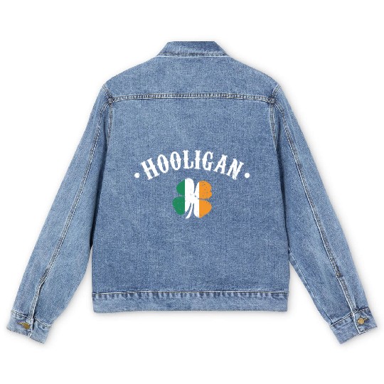 Hooligan St Patricks Day Irish Shamrock Flag Men's Denim Jackets
