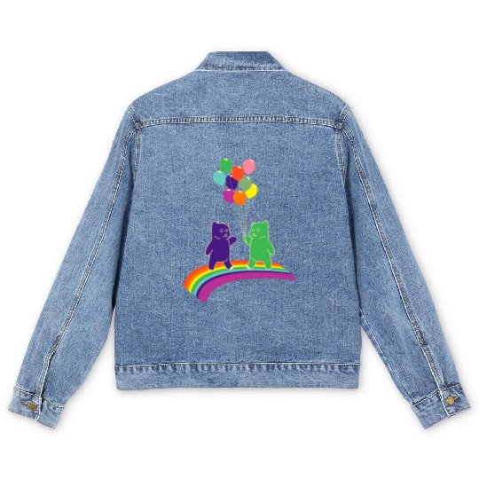 Kidcore gummy bears balloons rainbow colors gift Men's Denim Jackets