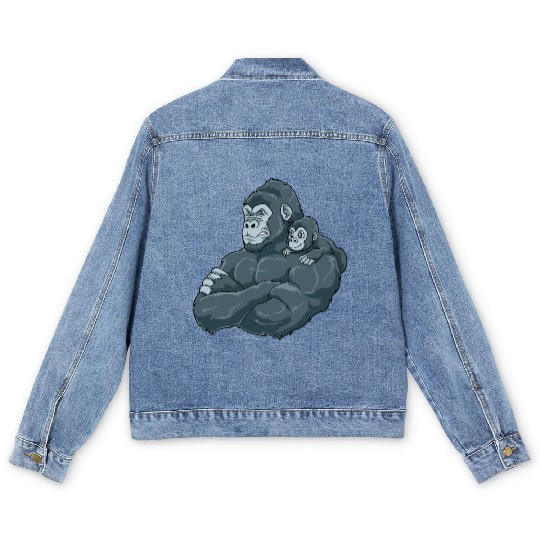 Strong Gorilla with Gorilla Kid for a Gorilla Men's Denim Jackets