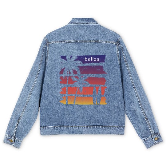 Cool Belize Surfing Fan Beach Palm Tree Men's Denim Jackets