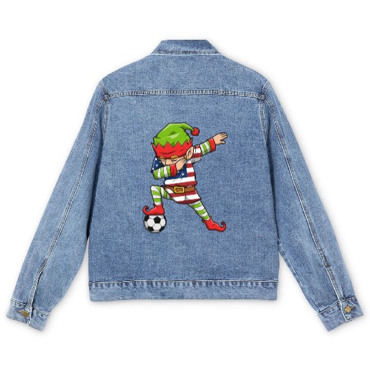 Soccer Boy Dabbing Elf Squad Christmas Jersey Men's Denim Jackets