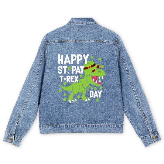 Happy St. Pat Trex Day Cool Dinosaur St. Patrick's Men's Denim Jackets