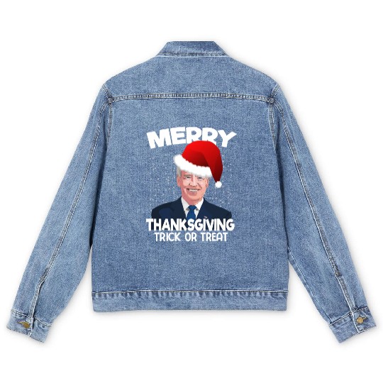 Funny Joe Biden Merry Thanksgiving Trick Or Treat Men's Denim Jackets