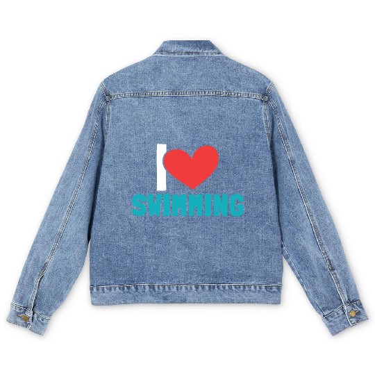 I Love Swimming Swimmer Swim Men's Denim Jackets