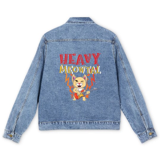 Kawaii Cat Heavy Meow Metal Music Lover Guitar Men's Denim Jackets