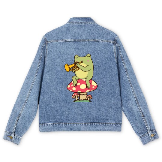 Frog On Mushroom Trumpeter Trumpet Player Men's Denim Jackets