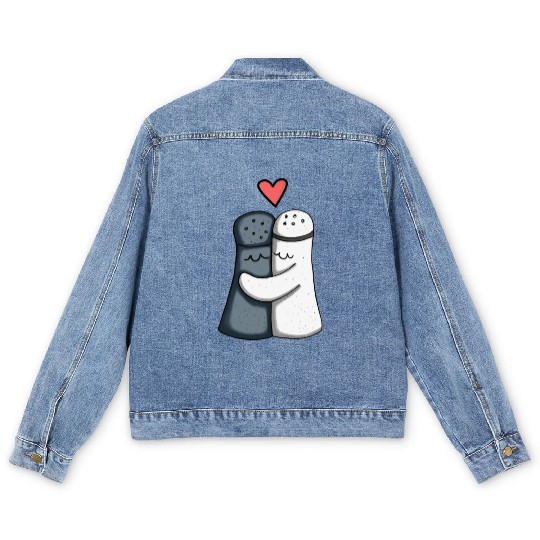 Salt and Pepper Hugging Love : Funny illustration Men's Denim Jackets