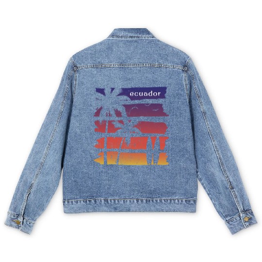 Cool Ecuador Surfing Fan Beach Palm Tree Men's Denim Jackets