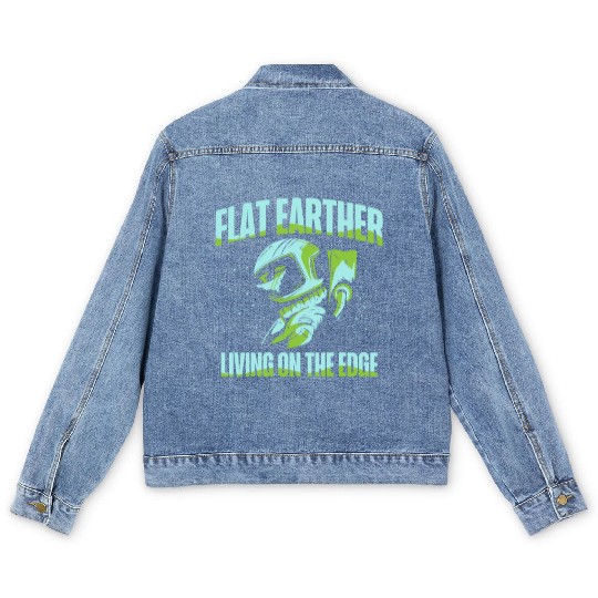 Flat Earther Living On The Edge Flat Earth Society Men's Denim Jackets