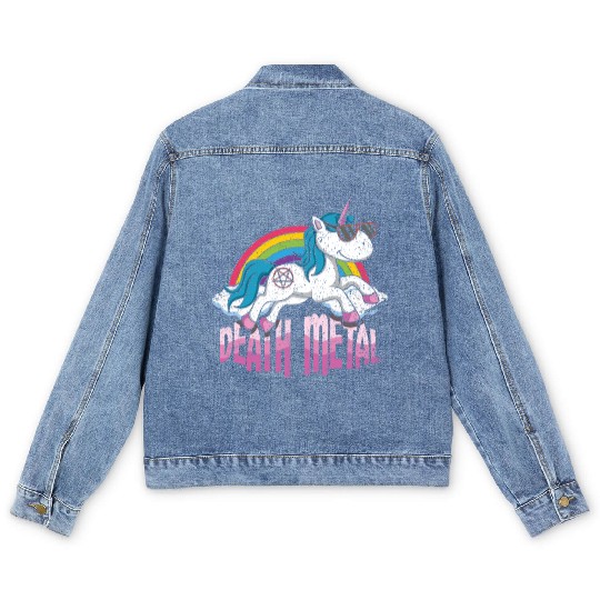 Rainbow Unicorn Love Metal Music Heavy Rocker Men's Denim Jackets