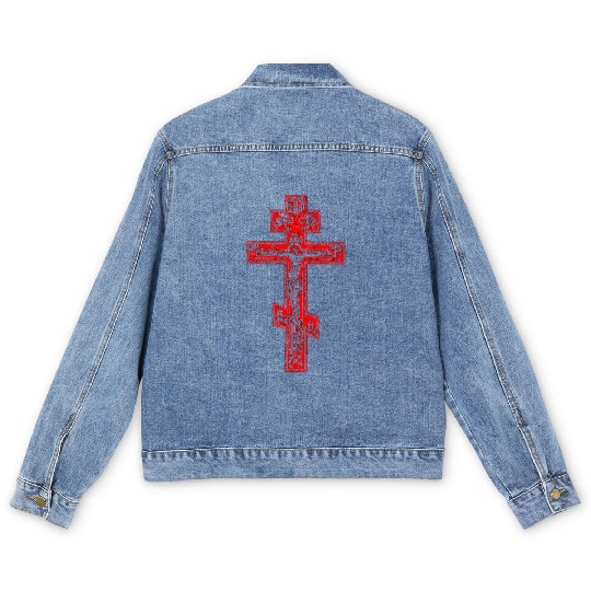 Russian Orthodox Three Bar Cross Classic Men's Denim Jackets