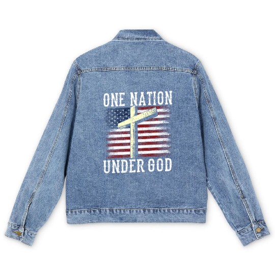 One Nation Under God America US USA American Men's Denim Jackets