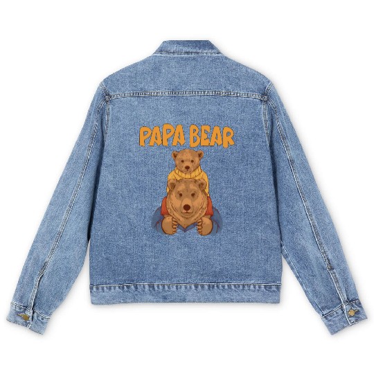 Papa Bear With Bear Cub Daddy Papabear Fathers Day Men's Denim Jackets