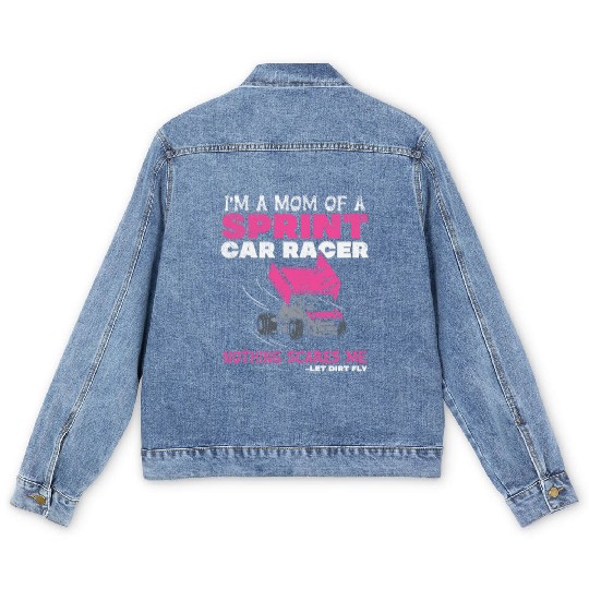Mom Of A Sprint Car Racer Race Day Driver Mother P Men's Denim Jackets