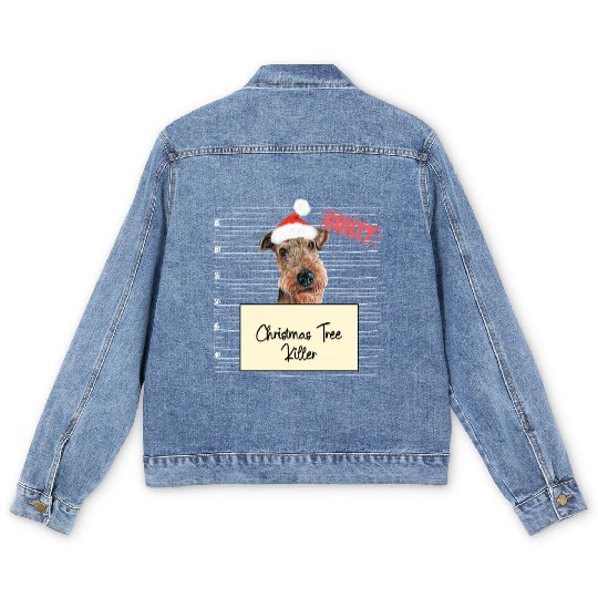 Airedale Terrier christmas funny prison Men's Denim Jackets