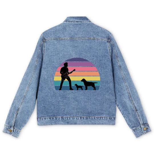 Guitar Player Pet Dog Animal Musician Bassist Men's Denim Jackets