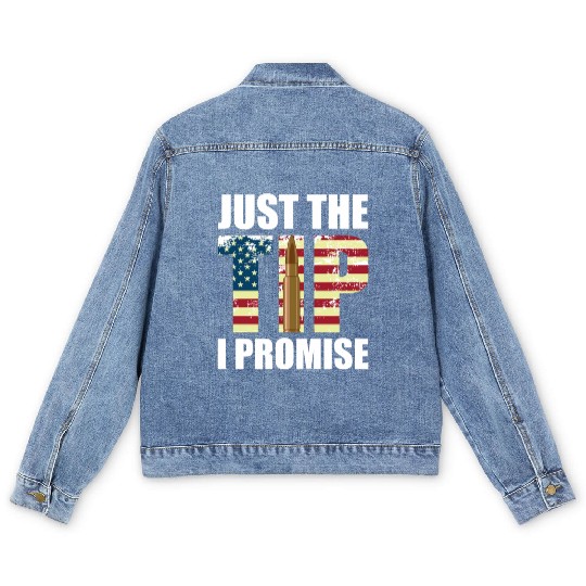 Funny Gun Owner & Gun Lover Us Flag Just The Tip I Men's Denim Jackets