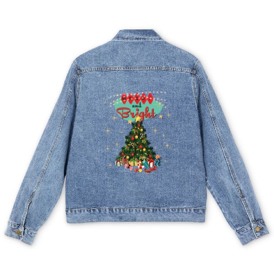 Merry and Bright Retro Christmas Men's Denim Jackets