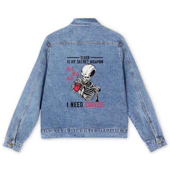 Skeleton Drinking Coffee Medical Student Men's Denim Jackets