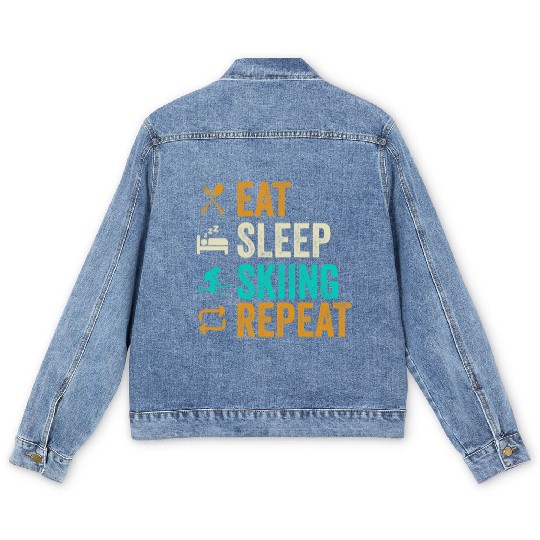 EAT SLEEP SKIING REPEAT Funny ski Men's Denim Jackets, gift