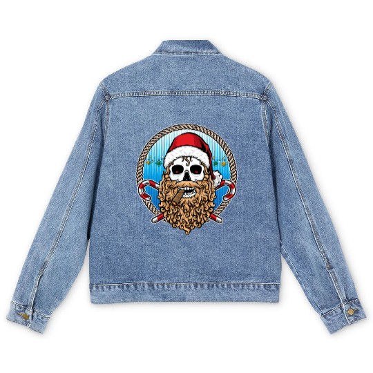 skull santa hat candy cane crew Men's Denim Jackets